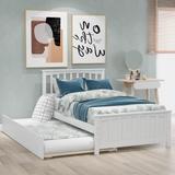 Easy Assemble Pinewood Twin Platform Bed with Twin Trundle&Headboard for Small Aprtment Dorm Bedroom, No Box Spring Needed