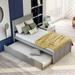 Decent Stylish Twin Wood Platform Bed with 1 Removable Modular Wheeled Trundle for Each Side, Max 2 Person Use