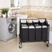 SONGMICS Heavy-Duty 4-Bag Rolling Laundry Sorter Storage Cart with Wheels Black