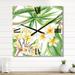 Designart 'Tropical Foliage and Yellow Flowers I' Modern Large Wall Clock