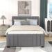 Full Size Linen Upholstered Platform Bed with Twin Size Trundle Bed, Stitching Design Headboard and Wood Slats