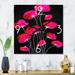 Designart 'Abstract Red Flower Detail On Black III' Traditional Large Wall Clock