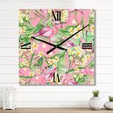 Designart 'Tropical Foliage, Yellow Flowers With Flamingo III' Modern Large Wall Clock