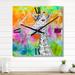 Designart 'White Giraffe Drawing On Bright Rainbow' Children's Art Wall Clock Decor