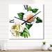 Designart 'Vintage White Camellia Flowers With Green Leaves' Traditional Wall Clock Decor