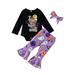 aturustex Baby Girls Halloween Outfits Long Sleeve Pumpkin Print Romper +Flared Pants with Headband 3Pcs Clothes Set