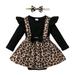 NZRVAWS Baby Girls Dress Leopard Print Ruffle Sleeve Long Sleeve Bow Romper Dress 1PCS Sun Dress 12-18 Months Black