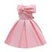 Fesfesfes Toddler Girls Dress Solid Color Temperament Bowknot Off Shoulder Pleated Skirt Birthday Party Gown Long Dresses