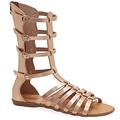 38 Roségold Emmanuela antike griechische Hand handgefertigte Gladiator Sandalen aus Leder, Kalb hohe Sandalen mit Reißverschluss hinten am Schaft, Riemchen flache Sommerschuhe für Frauen