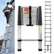 Telescoping Ladder 12.5FT Stainless Steel Heavy Duty Extension Collapsible Compact Ladder Adjustable Height 3.8M Attic Ladder Easy to Carry for Home Use Roof RV Outdoor EN131 Standard 330lb Max Load