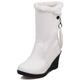 Lroey Reoly Women Wedge Heel Mid Calf Boots, Casual Winter Boots Zip High Heel Long Boots Round Toe with Platform Fur Lined 289 White Size 4 UK/37