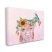 Stupell Industries Floral Pink Little Piggy & Bird by Lisa Morales - Painting Canvas in Pink/Yellow | 16 H x 20 W x 1.5 D in | Wayfair