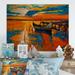 Breakwater Bay Boat During Evening Glow at the Lake VII - Unframed Graphic Art on Wood in Blue/Brown/Orange | 12 H x 20 W x 1 D in | Wayfair