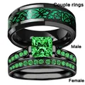 Bagues carrées en acier inoxydable pour couples bague ronde verte bague de mariage noire bijoux