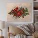 The Holiday Aisle® Christmas Poinsettia & Red Cardinal Bird - Unframed Painting on Wood in Brown/Green/Red | 8 H x 12 W x 1 D in | Wayfair