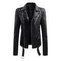 Women s Lapel Collar Button Motorcycle Jacket Leather Short Jacket Coat