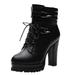 Deals of the Day Tarmeek Boots for Women Womens Black Combat Boots Vintage Round Toe Lace Up High Heel Platform Boots Patent Leather Boots Motorcycle Boots Knight Boots Ankle Boots Booties for Women