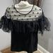 J. Crew Tops | J.Crew T-Shirt; Cotton/Organza With Embroidered Stars; Short Bell-Sleeve Sz. L | Color: Black | Size: L