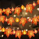 3 Pack Thanksgiving Pumpkin Lights Decorations Maple Fall String Lights Thanksgiving Fall Lights Total 30 ft 60 Led Waterproof Battery Operated Fall Garland for Indoor Home Outdoor Decor Holiday