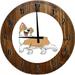 Large Wood Wall Clock 24 Inch Round Happy Cartoon Corgi Wall Art for Corgi Dog Wall Decor Round Small Battery Operated Gray