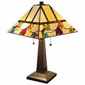 23 Cream and Jewel Stained Glass Two Light Mission Style Table Lamp