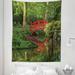 Lake Tapestry Red Chinese Bridge in a Forest of Green Tree Leaves Reflection on River Nature Scene Fabric Wall Hanging Decor for Bedroom Living Room Dorm 5 Sizes Red Green by Ambesonne