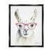 Stupell Industries Llama Wearing Pink Glasses Casual Animal Portrait Painting Jet Black Floating Framed Canvas Print Wall Art Design by Kelley Talent