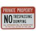 Safety Sign 8x12 Private Property No Trespassing No Dumping Wall Art Warning Caution Tin Signs Metal Road Yard Decor