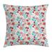 Floral Throw Pillow Cushion Cover Cute Flowers Ladybugs Butterflies Strawberries Kids Nursery Playroom Pattern Decorative Square Accent Pillow Case 20 X 20 Inches Dark Coral Aqua by Ambesonne