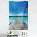 Beach Tapestry Tropical Scenery of Maldives Wooden Pier Jetty Aquatic Exotic Ocean Fabric Wall Hanging Decor for Bedroom Living Room Dorm 5 Sizes Azure Blue Turquoise Grey by Ambesonne