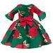 OLLUISNEO 3-4 Years Toddler Baby Girls Dress Long Trumpet Sleeve Floral Party Formal Dress Green