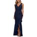 V-neck Cascade Ruffle High-low Gown - Blue - Betsy & Adam Dresses