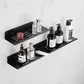 Étagère de douche auto-adhésive noire étagère de salle de bain rangement mural de douche