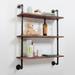 31.5 in. Brown Industrial Wall Mounted Iron Floating Pipe Shelves Racks Storage Bookcases