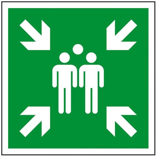 Schild I Rettungszeichen Sammelstelle, Aluminium, vorgebohrt, 400x400mm, ASR A1.3, DIN EN ISO 7010 E007 Image