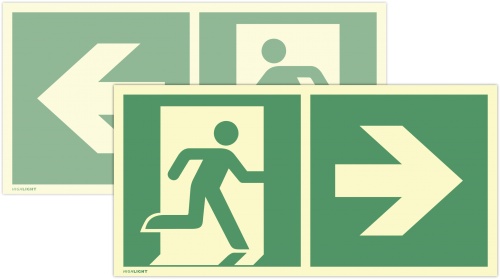 Notausgang li./re. doppels., Kombi,ISO 7010,Kunststoff,nachl.,160-mcd,400x200 mm Image