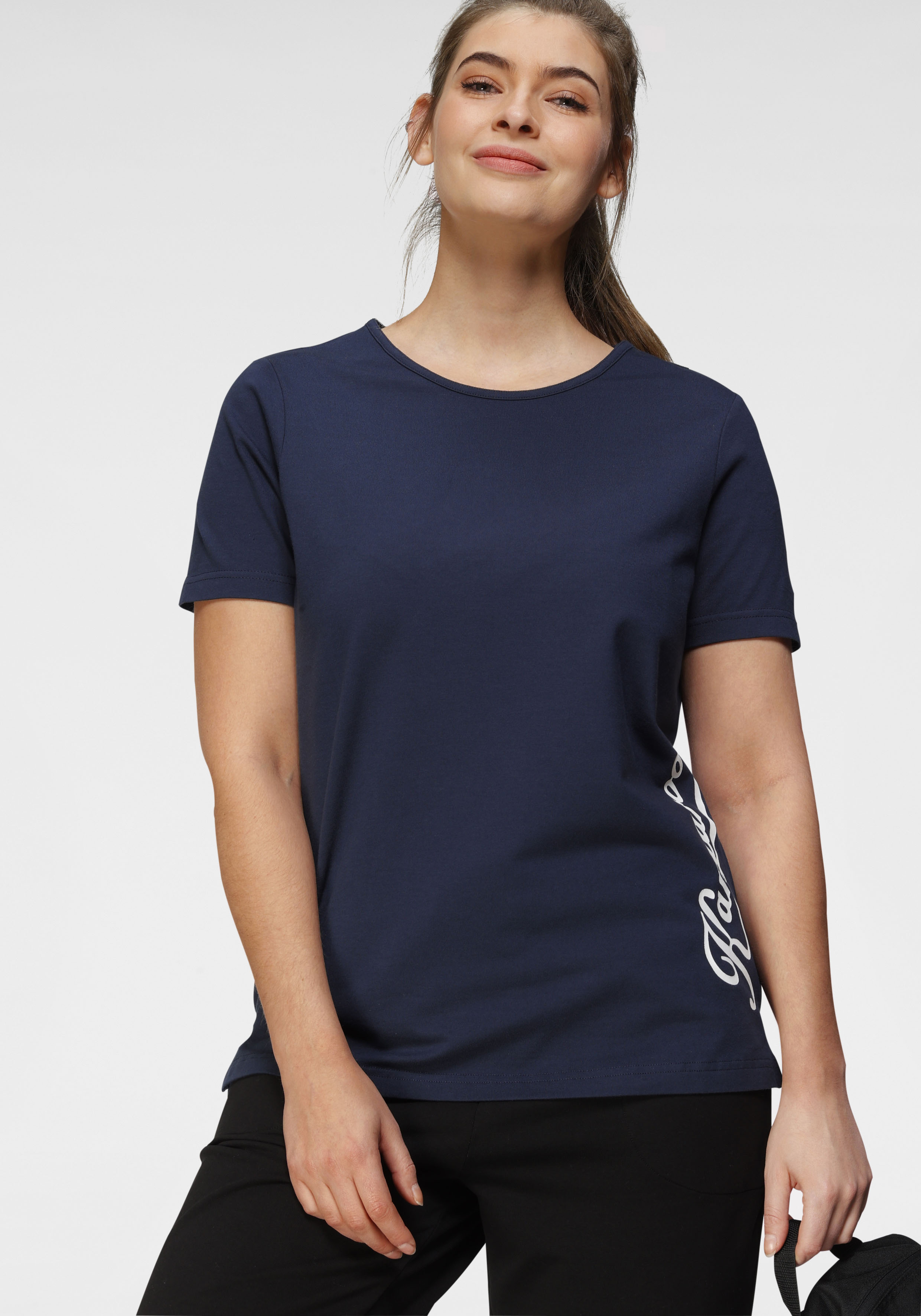 T-Shirt KANGAROOS, Damen, Gr. 48/50, blau (marine), Obermaterial: 95% Baumwolle, 5% Elasthan, Casual, figurumspielend hüftbedeckend, Rundhals, Shirts, Kurzarm, casual, unifarben, große Größen