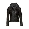 Lederjacke GIPSY "YEENIE" Gr. 36/S, schwarz (black) Damen Jacken Lederjacken im Jeansjacken-Look mit abnehmbarer Jersey-Kapuze