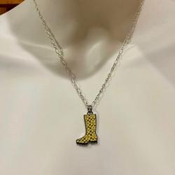 Coach Jewelry | Coach Yellow Enamel Logo Rain Boot Pendant .925 Sterling Necklace | Color: Silver/Yellow | Size: 18” In Length