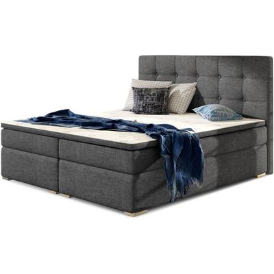 Lit coffre boxspring tissu gris foncé avec matelas et surmatelas Kavin - 3 tailles-Couchage 180x200