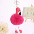Porte-clés Pompon en Fausse Fourrure de Lapin Rose pour Femme Pompon Fluffy Flamingo Original