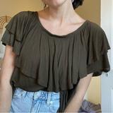 Free People Tops | Free People Beach Ruffle Off The Shoulder Top Brown Green Xs | Color: Brown/Green | Size: Xs