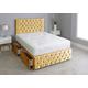 Crushed Velvet Chesterfield Divan Bed Set with Memory Sprung Mattress and Matching Footboard (Gold, 4FT6-2 Drawers Left Hand Side Facing)