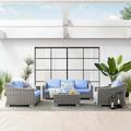 Modway Conway 4-Piece Outdoor Patio Wicker Rattan Furniture Set in Light Gray Light Blue