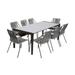 Fineline and Clip Indoor Outdoor 9 Piece Dining Set in Dark Eucalyptus Wood with Superstone and Grey Rope