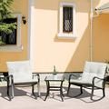 Domi Outdoor Living 3 Pieces Bistro Set Rocking Chairs Thickened Cushion and Glass Top Table (Beige)