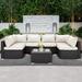 LAUSAINT HOME 7 Pieces Patio Conversation Set Outdoor Sectionals with 6 Chairs and 1 Coffee Table Beige Cushions