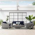 Modway Conway 4-Piece Outdoor Patio Wicker Rattan Furniture Set in Light Gray Navy