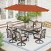 7/8-Piece Patio Dining Set of 6 Swivel Steel Rattan Chairs with Deep-seating and Back Cushions 1 Wood-like Table Top