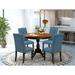 East West Furniture Dining Table Set- a Wooden Dining Table and Blue Linen Fabric Parson Chairs - Black (Pieces Options)